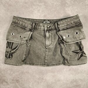 Hot Topic Grey Acid Wash Denim Mini Skirt Cargo Chain Detail Graphic Small SM